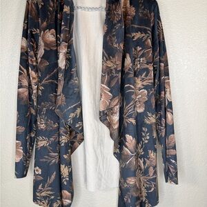 Soft Surroundings Floral Open Cardigan - Brown and Cream